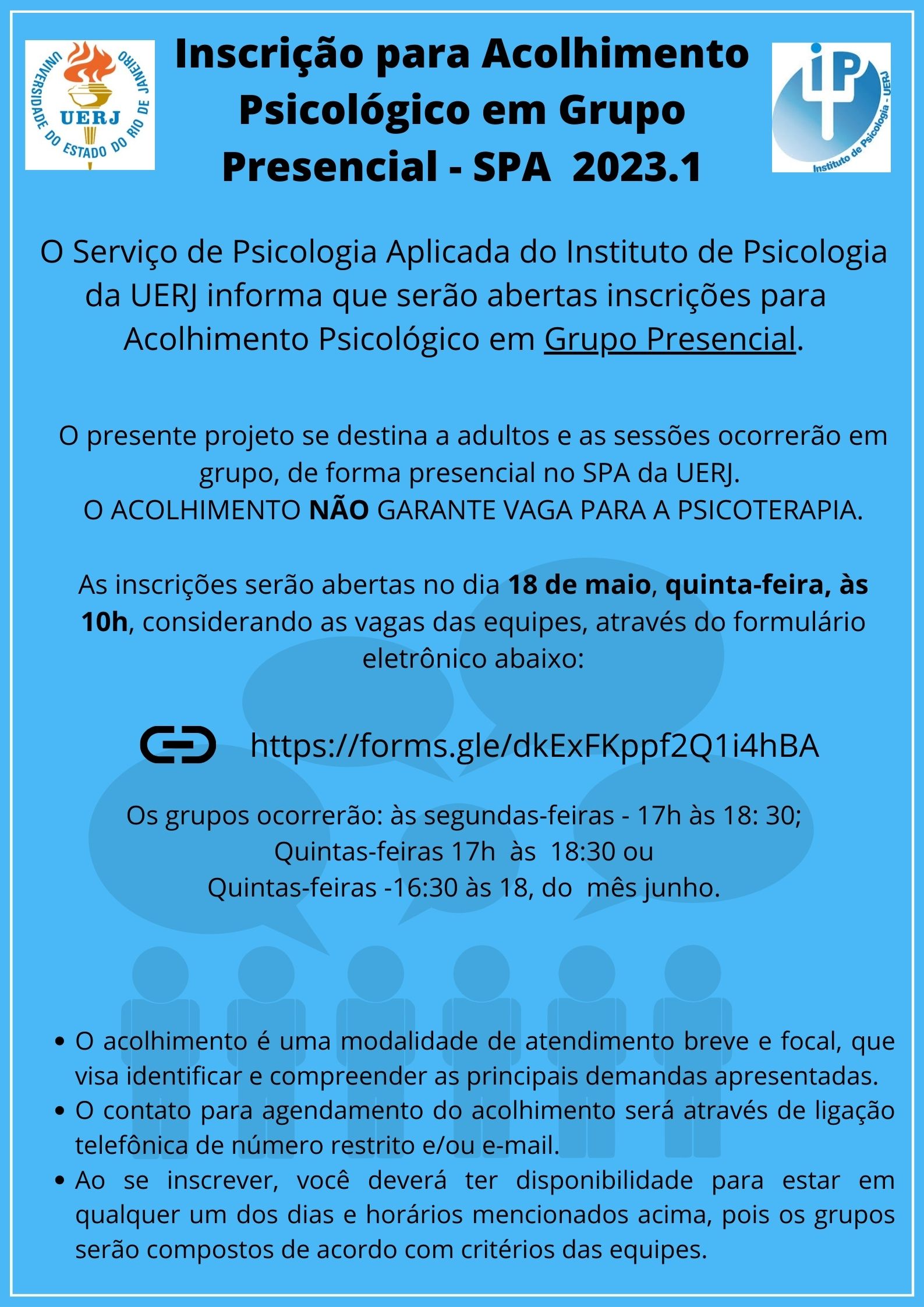 Inscrição para Acolhimento Psicológico em Grupo Presencial – SPA 2023.1