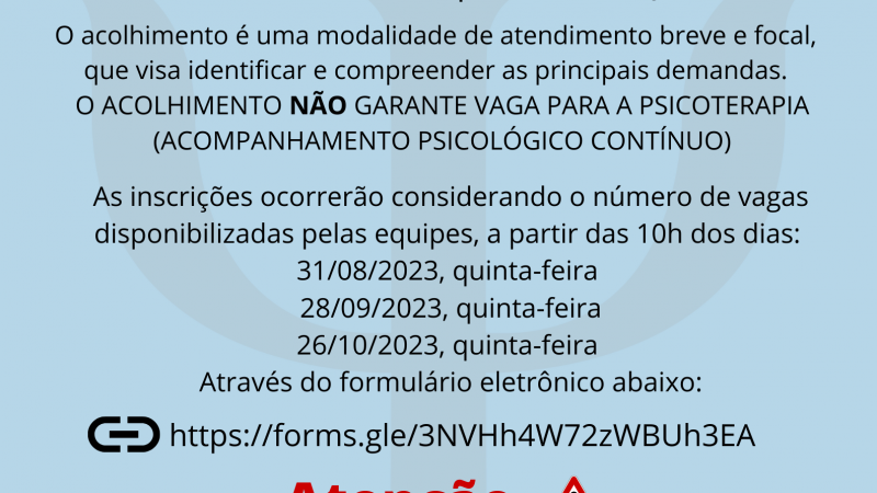 Inscrição para acolhimento psicológico – Setembro e Outubro