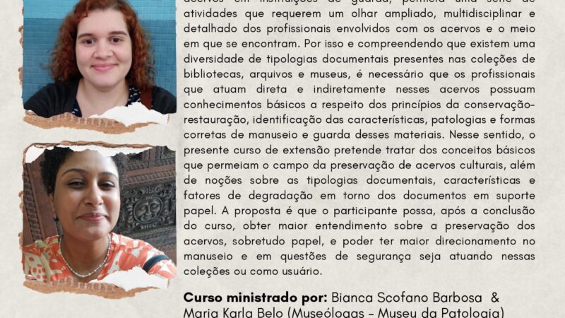 Curso sobre preservação de acervos documentais será realizado em maio